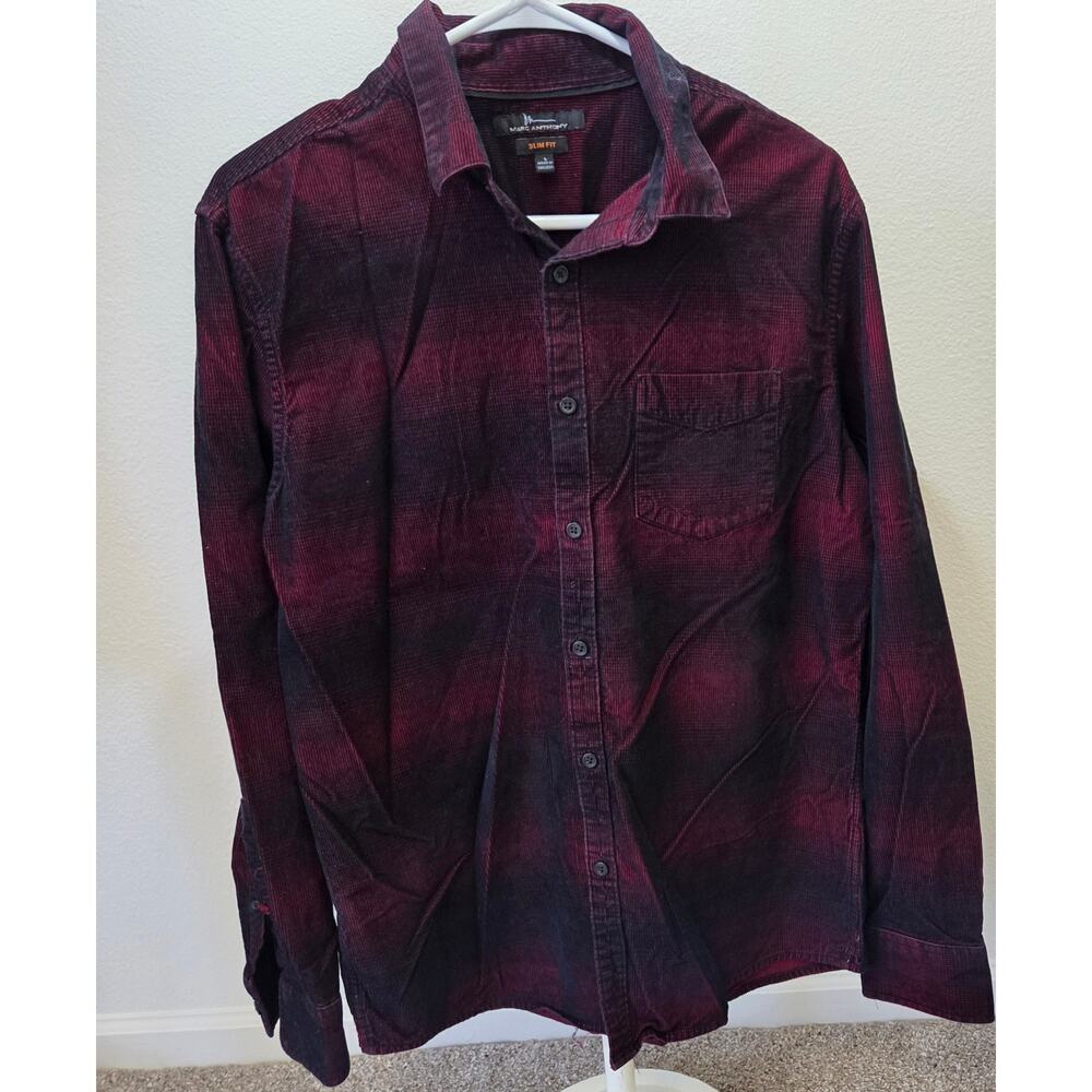 Marc Anthony Red Black Slim Fit Button Up Casual Men's Shirt Size Large